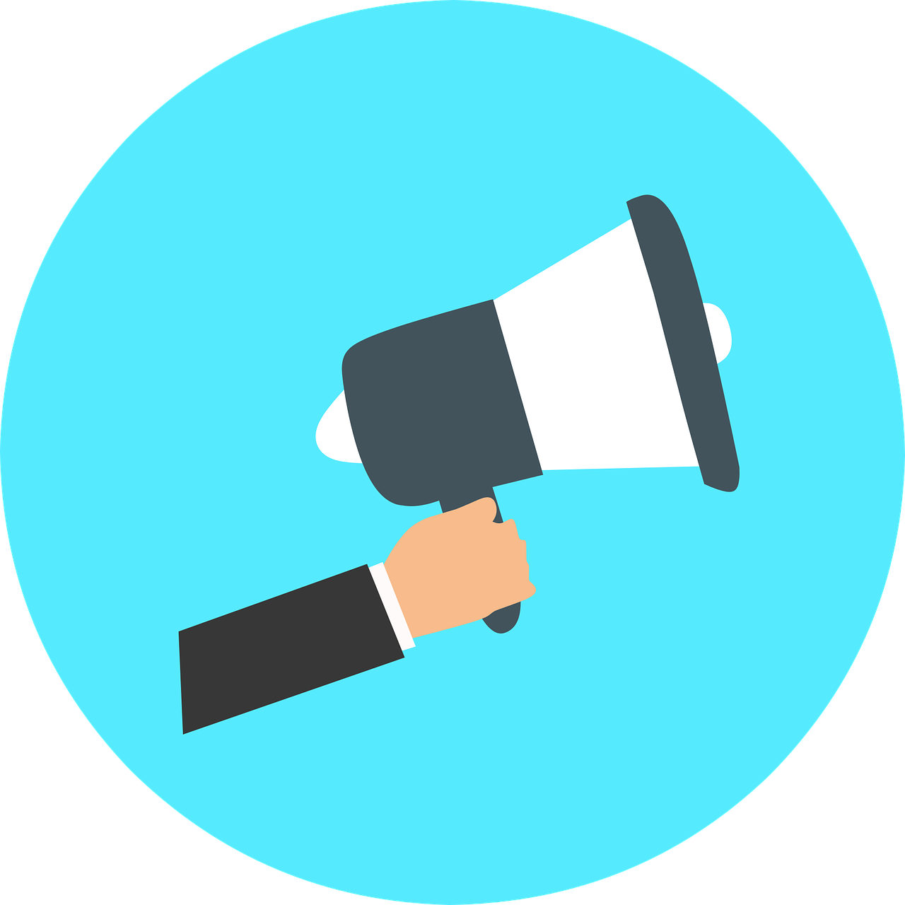 Hand holding a large bullhorn